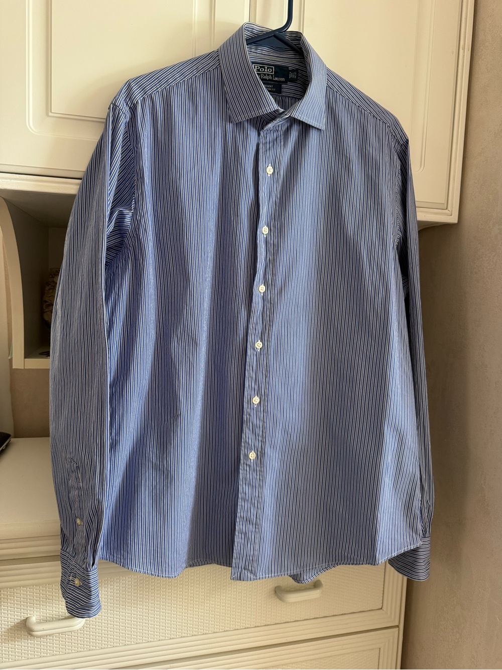 Polo Ralph Lauren Men's Dress Shirt 16.5 36/37 Regent Custom Fit Blue Striped